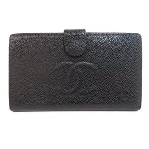 CHANEL Authentic Black Caviar Leather Logo Wallet